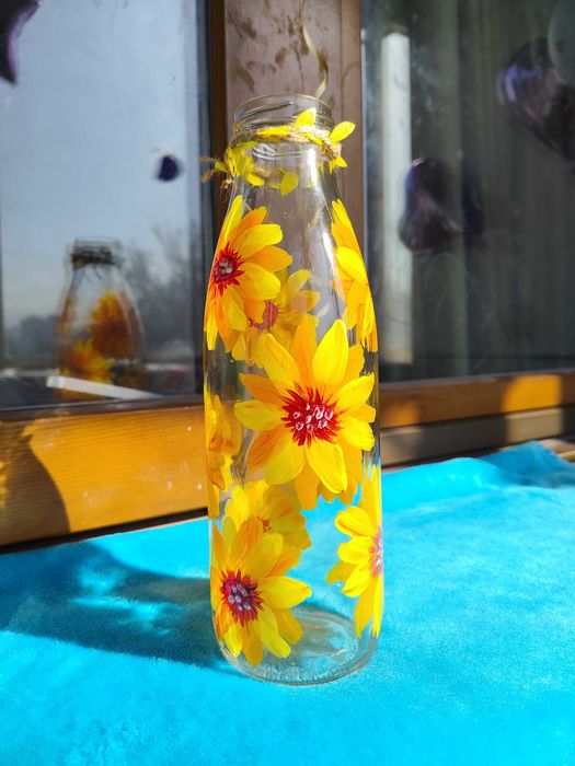 Sunflower Art Glass Bottle Vase