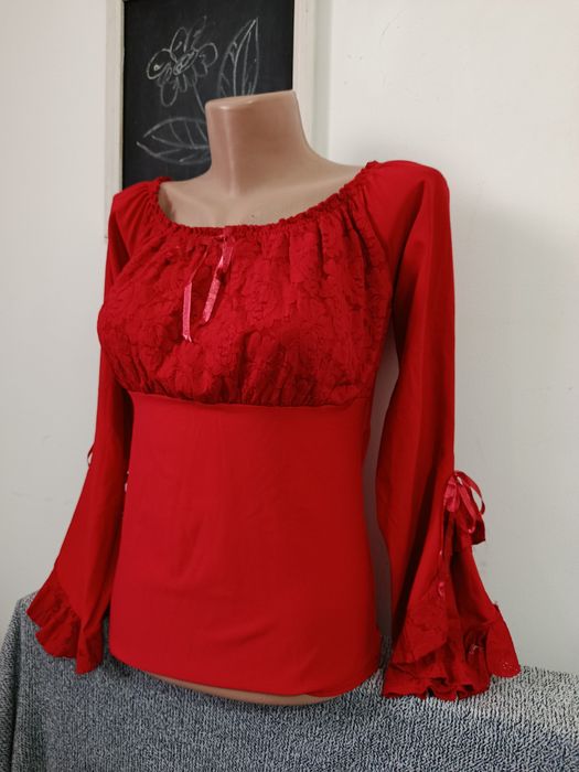 Bluza eleganta roșie mâneci evazate model anii 2000 mărimea S-M Charbell Paris