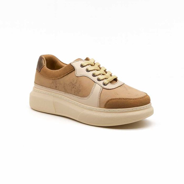 Дамски спортни обувки от естествена кожа в бежово и карамелено