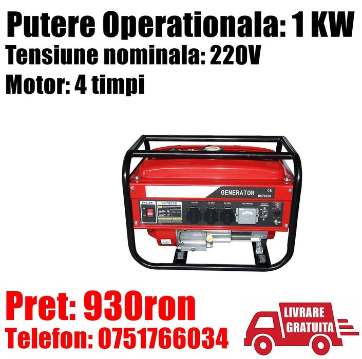 Generator Curent Electric Monofazat Benzina 1800w Livrat GRATUIT