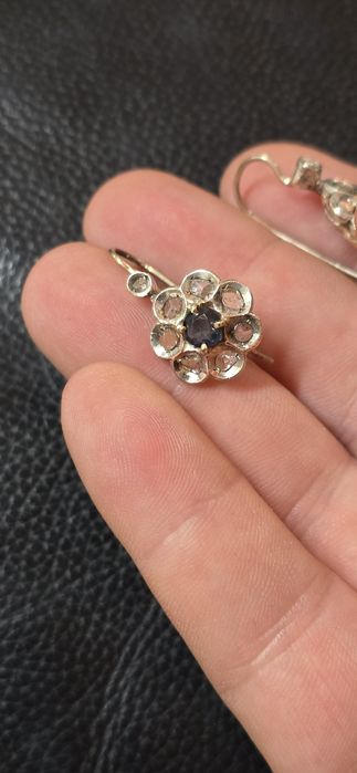 Cercei aur 14 safire si diamante naturale
