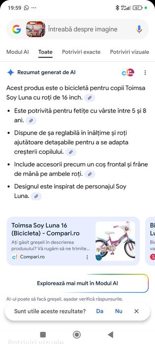 Bicicleta fetițe 5-8 ani