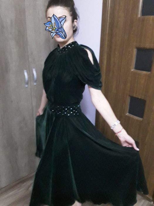 Rochie catifea verde inchis