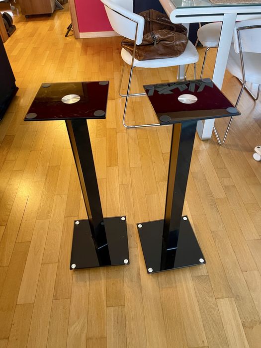 Standuri boxe Hi-Fi 73 cm – pereche, sticlă și metal, cablu ascuns
