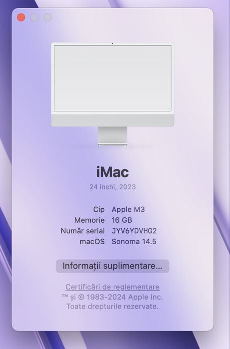 iMac 24”, M3, 16GB RAM, 256 GB SSD