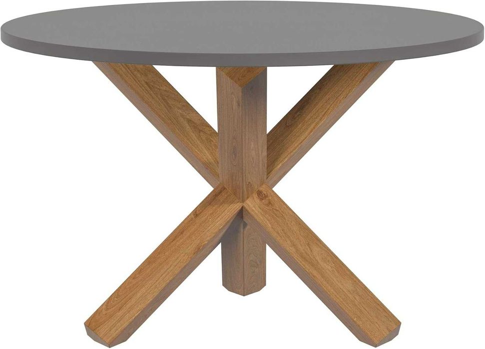 Кръгла маса 70 см, крака от естествен дъб и боядисан плот в сив цвят