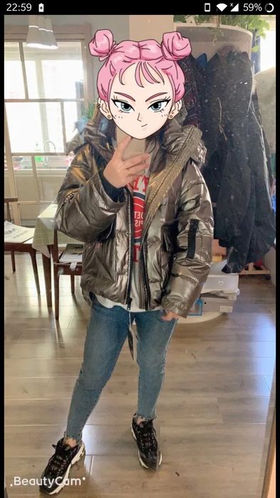 Яке с качулка от сребърна лисица