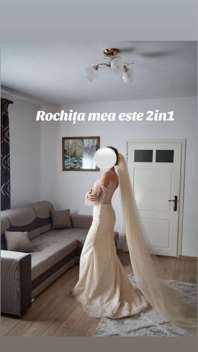 Rochie mireasa 2in1 cu trena detasabila