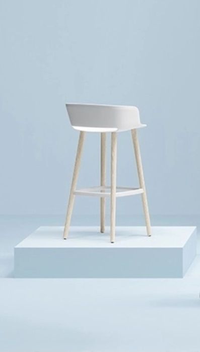 Set 3 scaune de bar moderne, stil scandinav, alb & lemn – stare foarte
