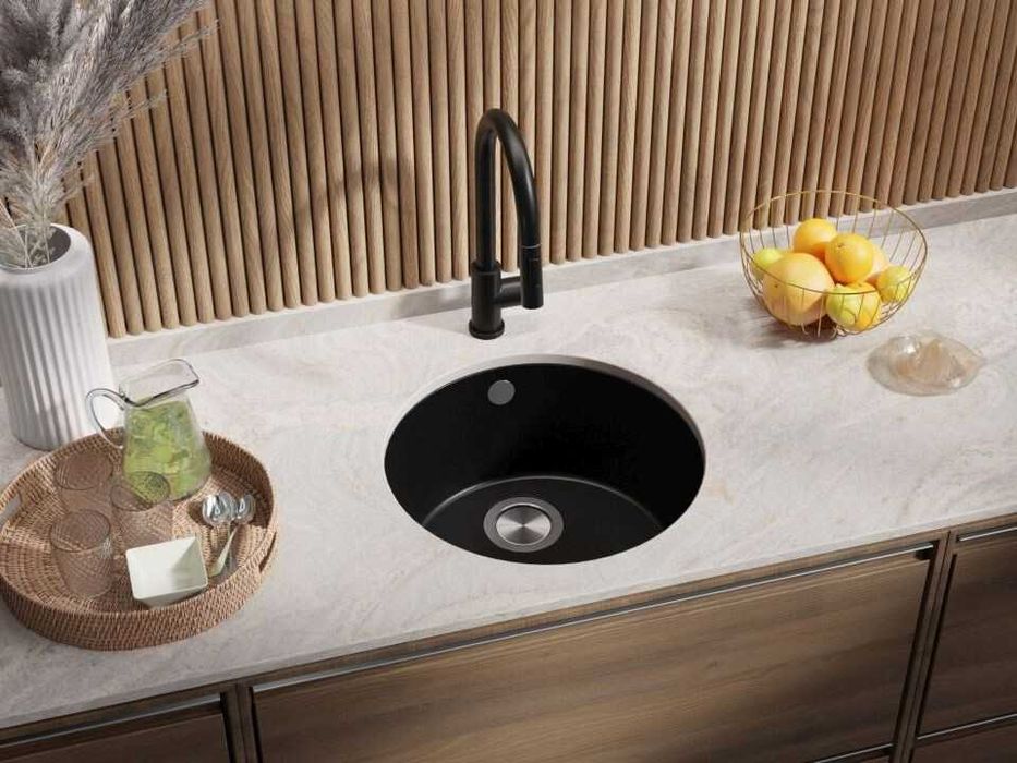Черна кръгла кухненска мивка за вграждане под плот Валета 50 460x460 м