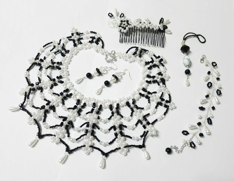 Set bijuterii negru, colier panza paianjen, handmade unicat evenimente