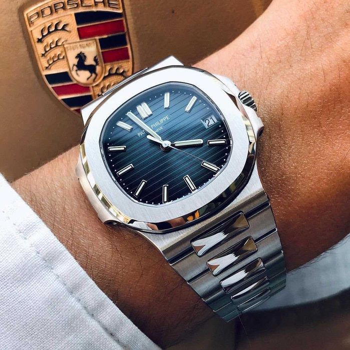 patek philippe nautilus сребрист-синьо