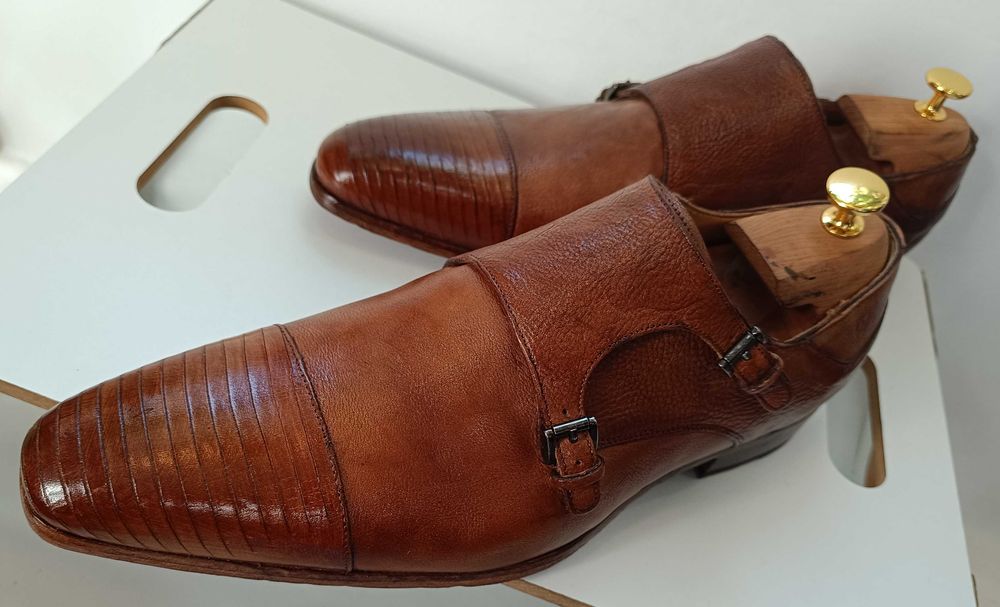 Pantofi monk 45 44.5 44 de lux GREVE NOI lucrati manual piele embosata