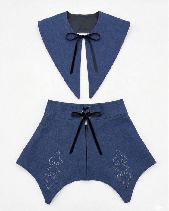 Әдемі этно стильде жаға мен белдемше