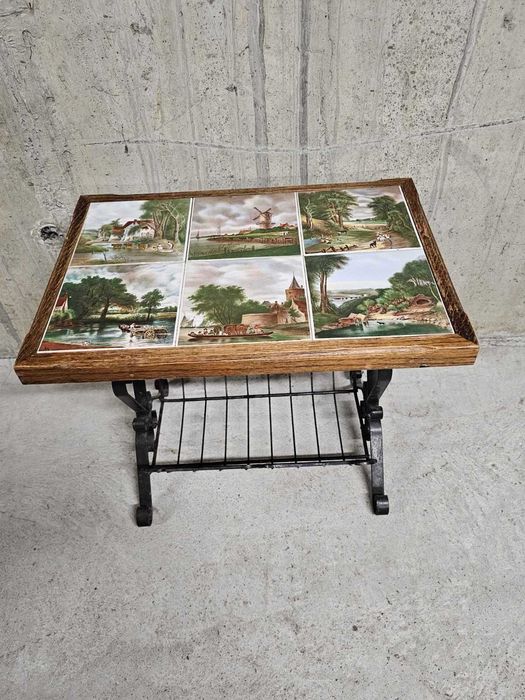 Помощна масичка от ковано желязо и плочки в ретро стил