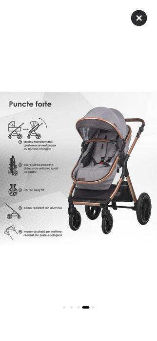 Carucior pentru copii Coccolle  , Reversibil, Cadru din aluminiu, Pliere compacta, Maner ajustabil, Spatar reglabil