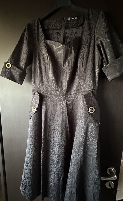 Rochie neagra cu buzunare si maneca trei sferturi, Vanda, nr 38