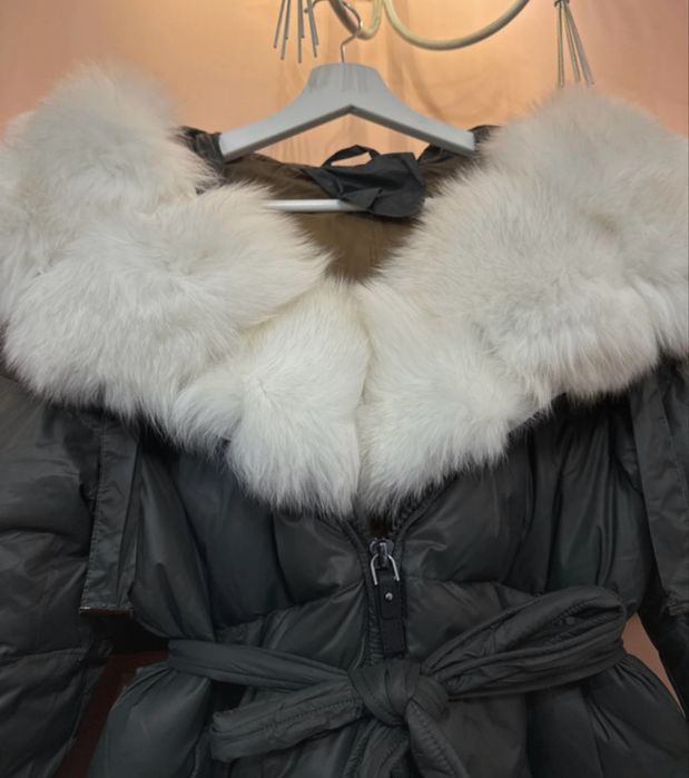 Geaca lunga puf gasca si blana de vulpe S-M noua