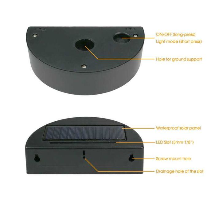 Bază LED solară RGB pentru acril – exterior, IP67, iluminare automată