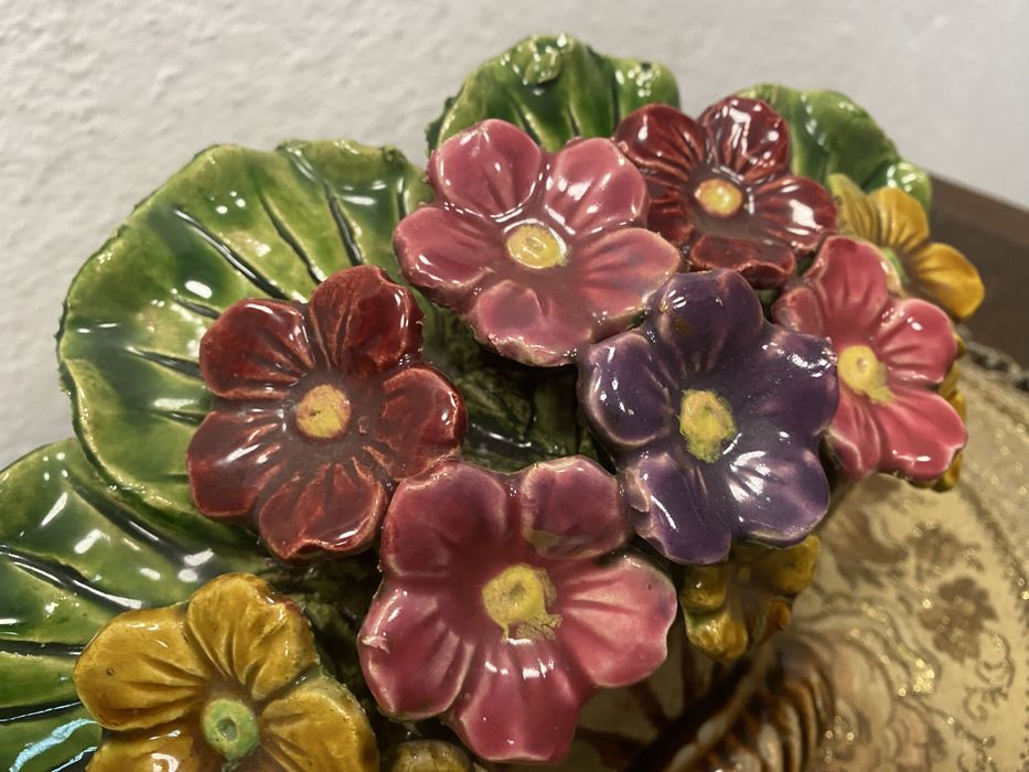 Италия майолика стенна ваза букет цветя керамика 1960