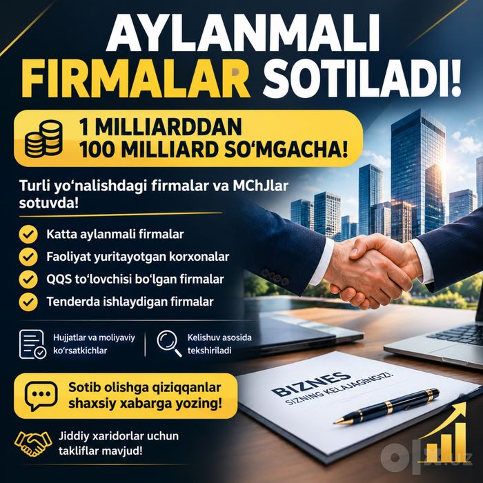 Aylanmali Firmala sotiladi 1 milyrdan 100 milyardgacha