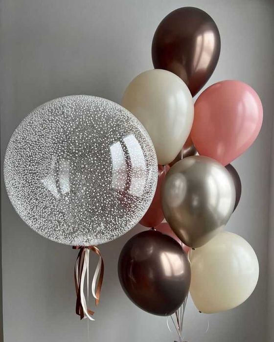 ПВЦ Прозрачни Балони с Хелий, Бабъл Балон с Печат, Панделки, Пера