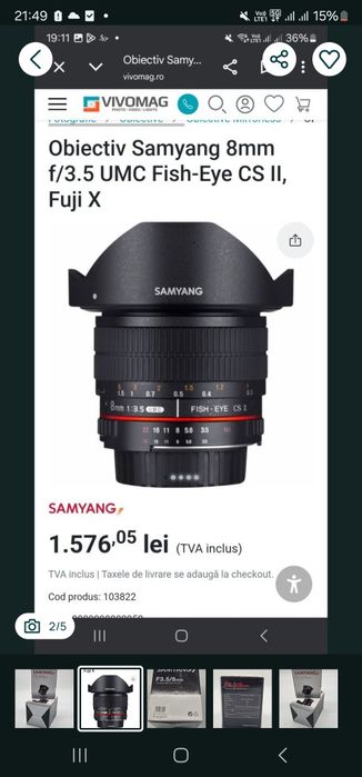 Obiectiv Samyang 8mm , 12mm  , 50 mm , 85 mm