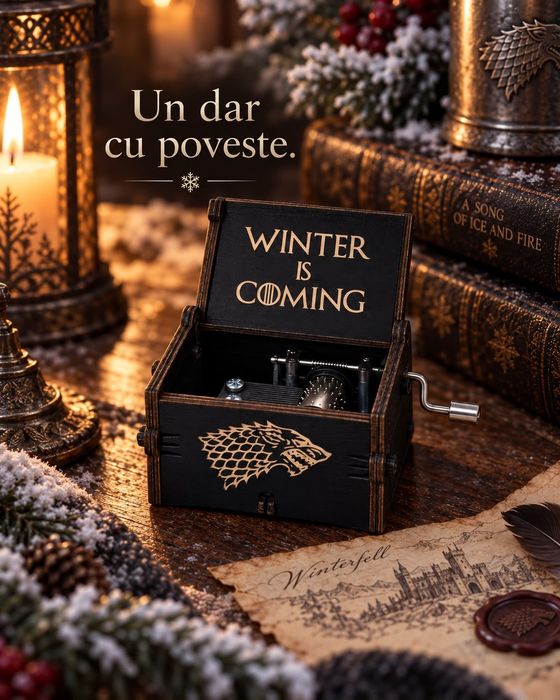 Cutiuță Muzicală Game of Thrones „Winter Is Coming” cu Manivelă – Cadou de Colecție 14+