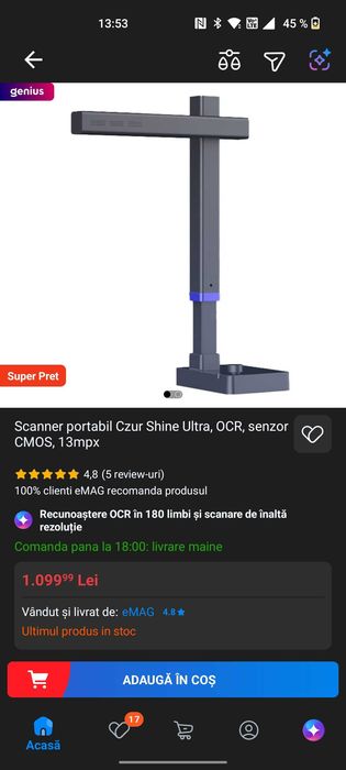 Scanner Czur Shine Ultra Pro 13mp ca nou