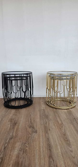 Set mese 3in1 rotund geam fumuriu cadru auriunegru -TRANSPORT GRATUIT