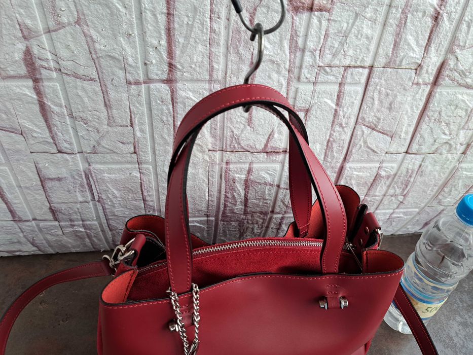 дамска чанта,малка червена чантичка-Нова!естествена кожа