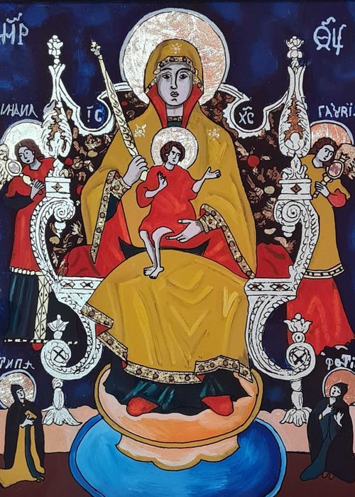 Icoană pictata in ulei pe sticla -  Maica Domnului Imparateasa
