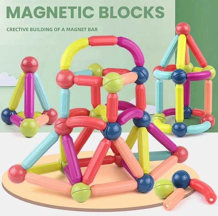 ДВА комплекта магнитни конструктора по 64 бр. всеки (128 бр.) за 35€ лв.