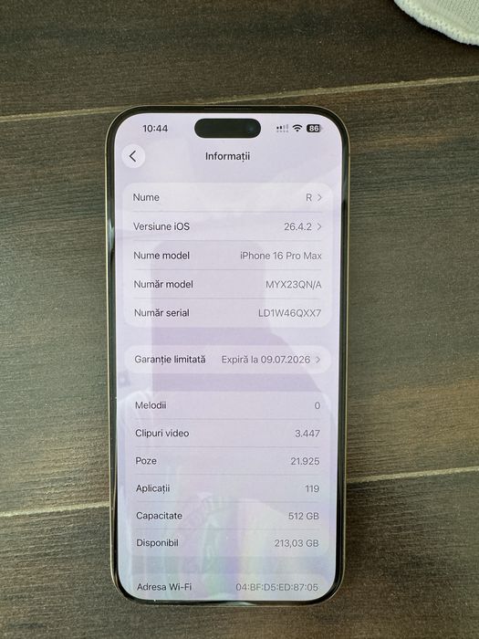 Iphone 16 Pro Max Gold 512Gb - garantie