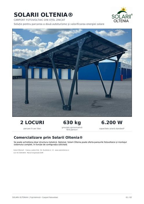 Structura carport auto  fotovoltaic panou invertor si bateie neincluse