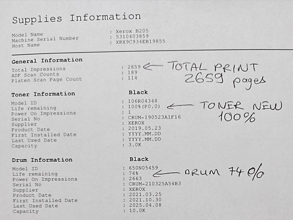 Xerox B205 printer, wifi, dublex, Scanner automat plus toner nou.