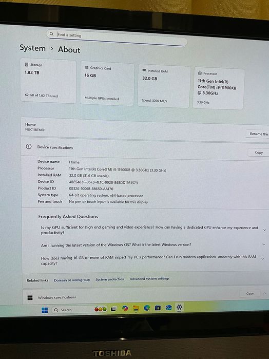 Мини компьютер игровой intel NUC11BTMi9