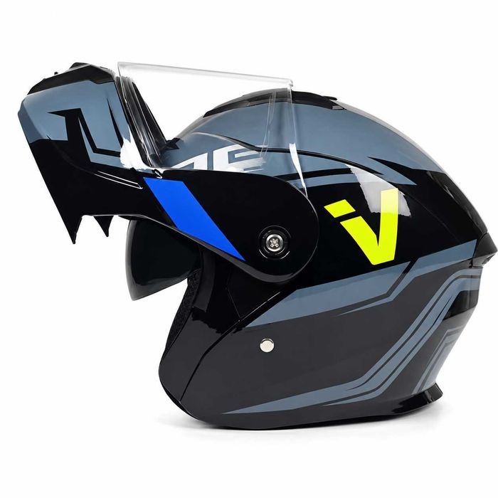 Casca Moto/Scuter Flip-Up, Viziera Dubla, Protectie UV, Albastru Deschis