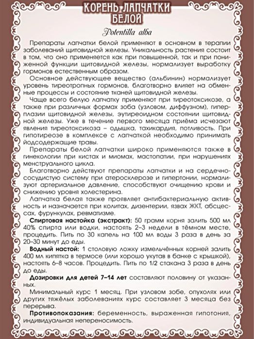 Лапчатка белая (корни) и (настойка)