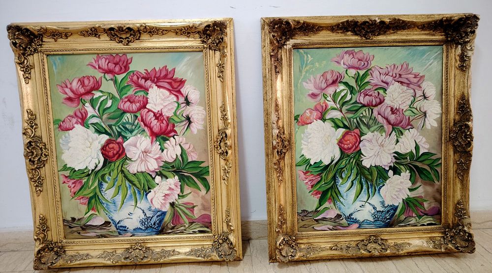 Superbe picturi vechi in ulei pe pânză,lucrări încadrate în rame Baroc cu o lucrătură de o foarte mare finețe,stare excelenta dimensiuni 78 cm cu 64