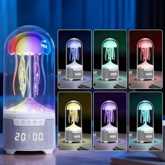 Светодиодная лампа ночник медуза колонка с часами беспроводная