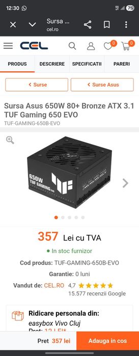 Vand sursa asus tuff 650w