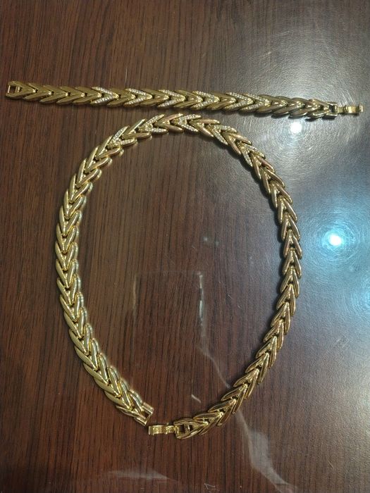 Lant si bratara antialergic, placate cu aur 14k