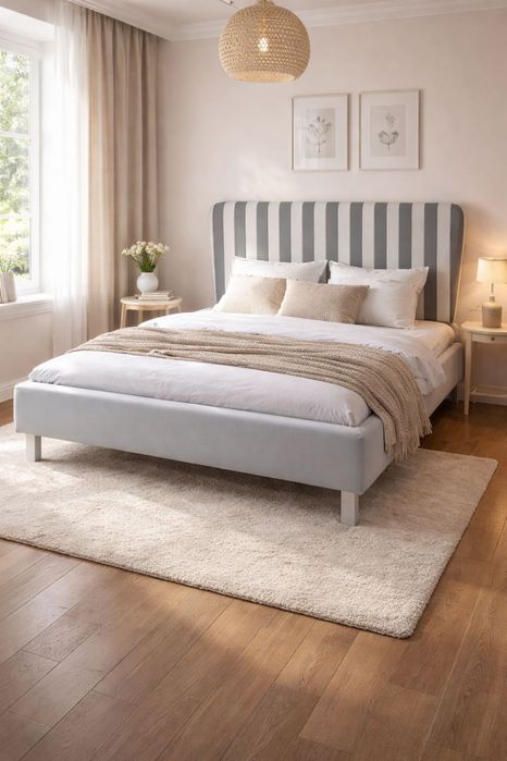 Pat matrimonial cu tapițerie din piele ecologică