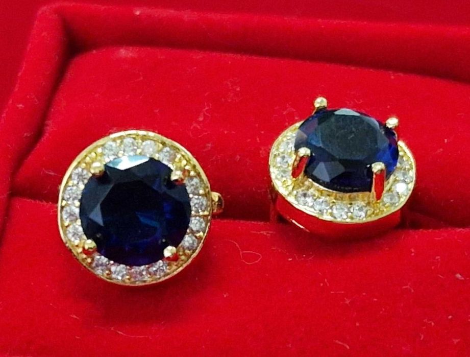 GP42,cercei placati aur 18k, incuietoare sigura,zirconiu safir/alb