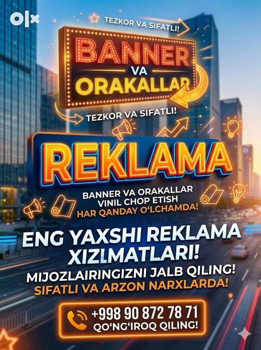 Tashqi reklama va bosma xizmatlar – Banner, Orakal, Flayer, Taklifnoma