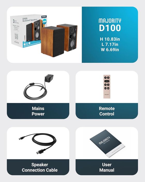 Majority D100 Boxe Active Bluetooth HiFi Stereo 100W Xtra Bass