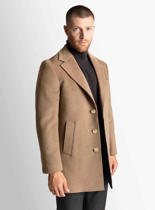 Palton slim de lux 46 S 48 M Eduard Dressler lana extravirgina camel