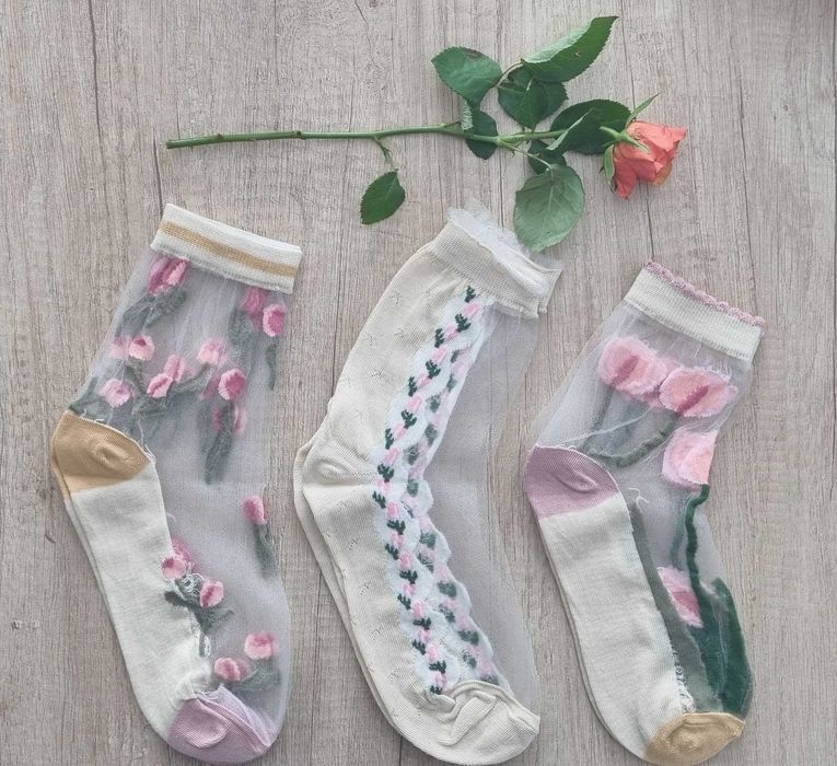 3 бр. цветни прозрачни чорапки, one size