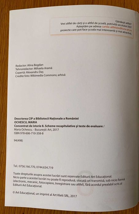 Culegere/Concentrat de Istorie “Altfel”, Clasa a VIII-a